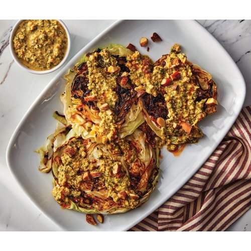 Pan Roasted Cabbage Steaks with Calabrian Chili Oil  Pesto