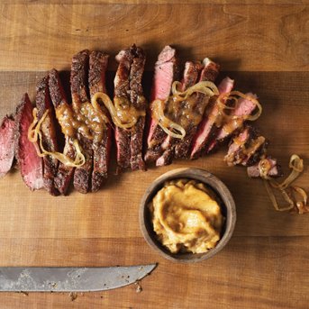 Pan Seared Ribeye Steak with Caramelized Onion Butter