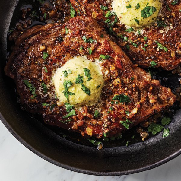 Pan Seared Steak with Garlic Parmesan Butter Sauce