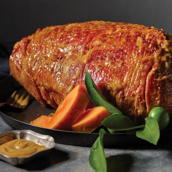 Papaya & Spicy Mustard Glazed Ham