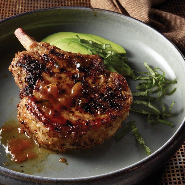 Peach Bourbon Seared Pork Chops