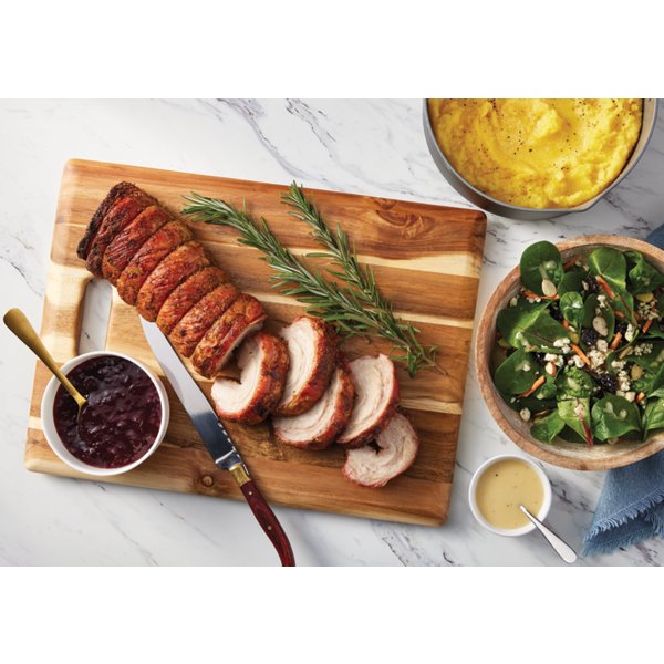 Porchetta with Polenta and Almond Cherry Salad