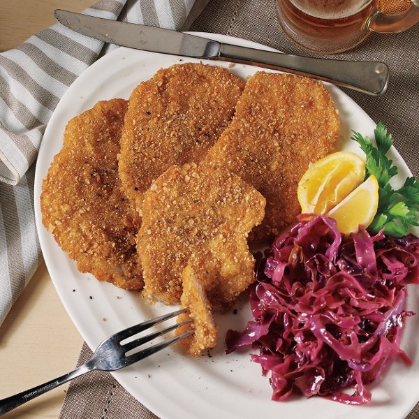 Pretzel Crusted Pork Schnitzel with Fresh Lemon