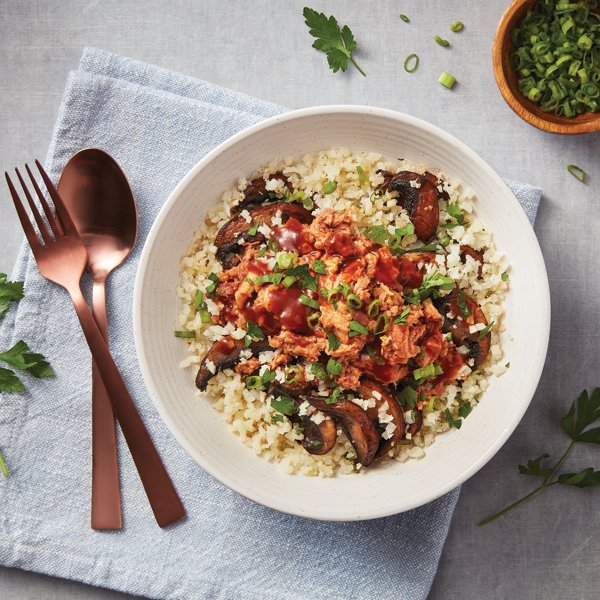 Pulled Pork and Cauliflower Mushroom Pilaf