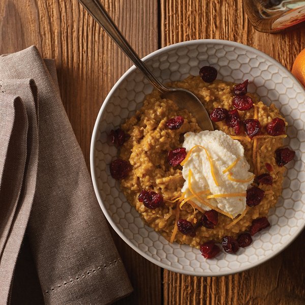 Pumpkin Spiced Oats with Cranberries and Ricotta