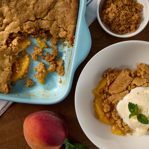 Quick Pecan Peach Cobbler