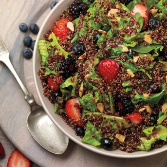 Red Quinoa Salad with Mixed Greens and Berry Vinaigrette
