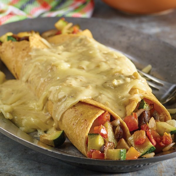 Ridiculously Cheesy Stacked Veggie Enchiladas