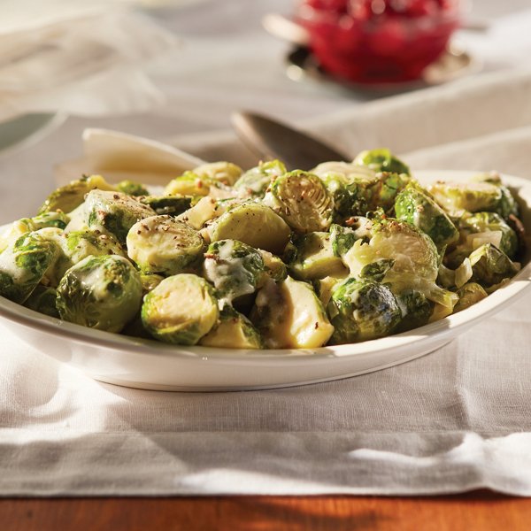 Roasted Brussels Sprouts with White Wine Garlic Sauce