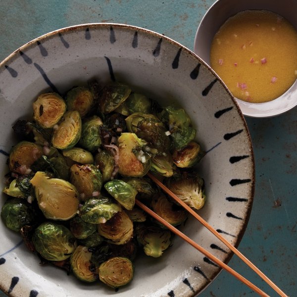 Roasted Brussels with Shallot Vinaigrette