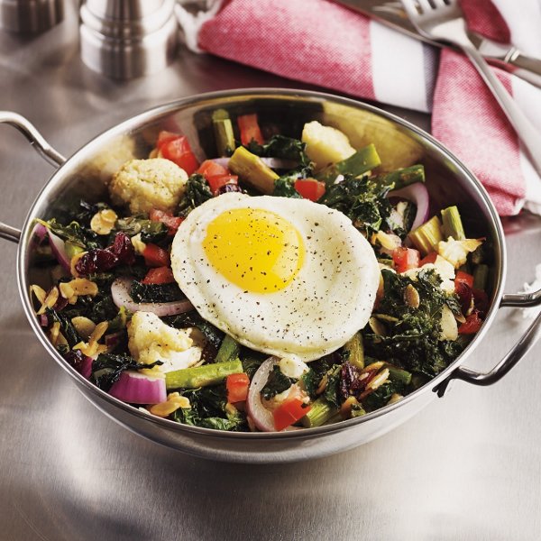 Roasted Cauliflower & Kale Salad with Fried Egg & Asparagus