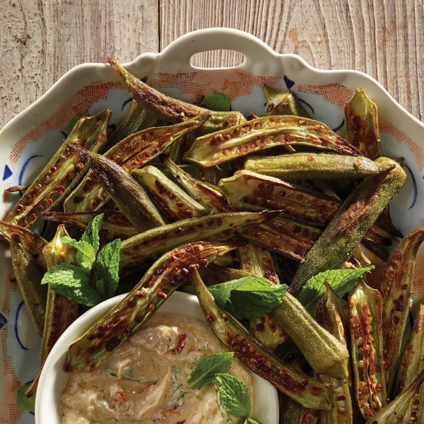 Roasted Okra with Spiced Yogurt