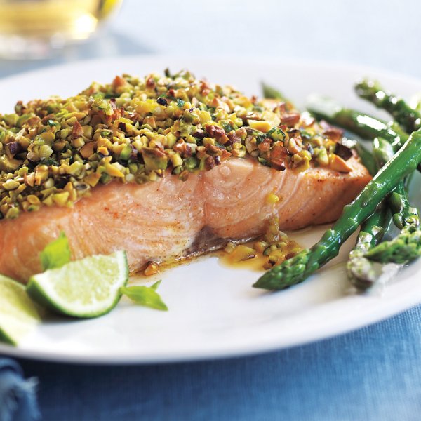 Salmon with Pistachio-Basil Butter