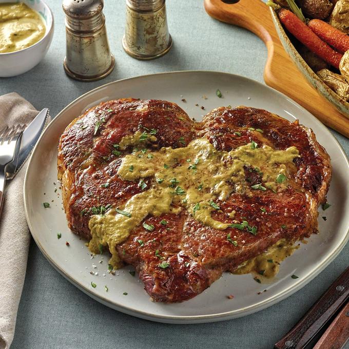 Seared Heart Shaped Ribeye with Green Peppercorn Sauce Recipe from H-E-B