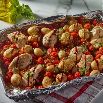 Sheet Pan Bruschetta Chicken with Potatoes