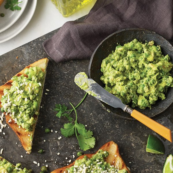 Smashed Spicy Green Pea and Avocado on Grilled Texas Toast