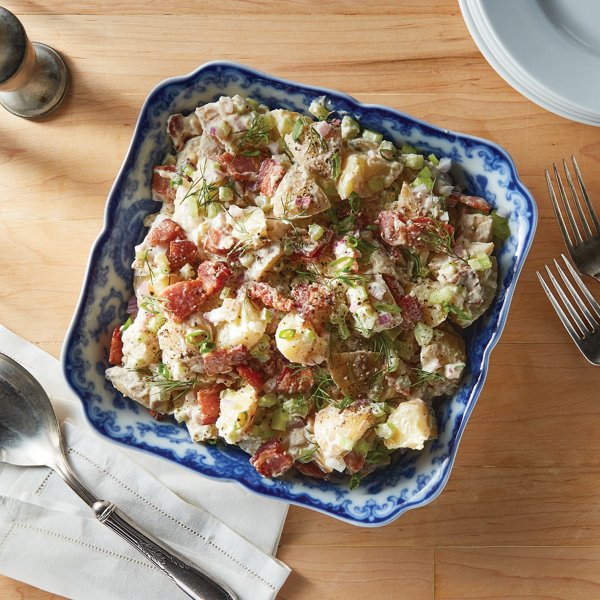 Sour Cream Potato Salad with Bacon and Green Onions