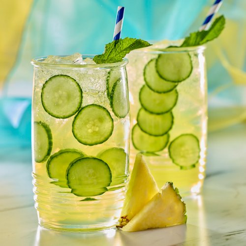 Sparkling Pineapple Passionfruit Cucumber Mint Refresher