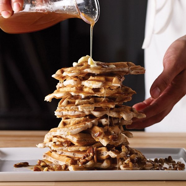 Spiced Waffles with Pecan Honey Sauce