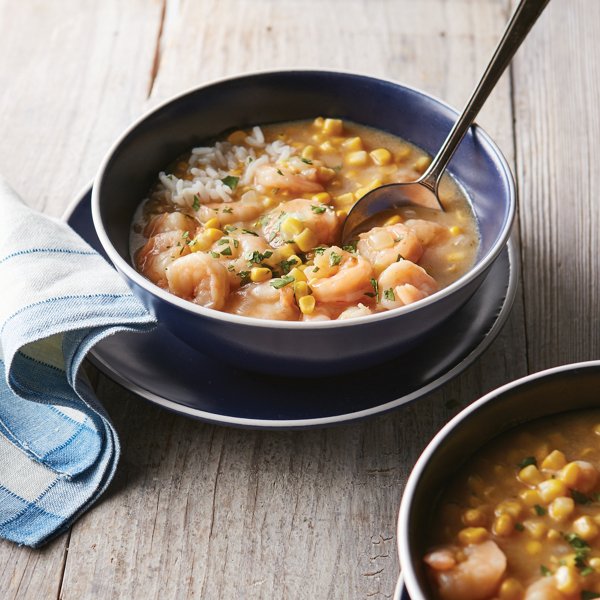 Spicy Shrimp, Corn and Poblano Soup