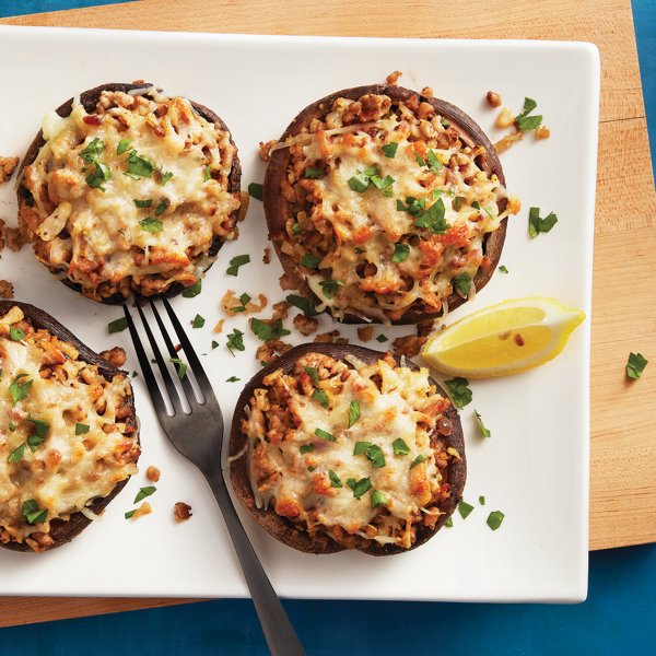 Stuffed Portabella with Ground Pork and Herbed Cauliflower Rice