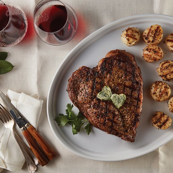 Sweetheart Steak and Scallops with Greek Chimichurri Butter