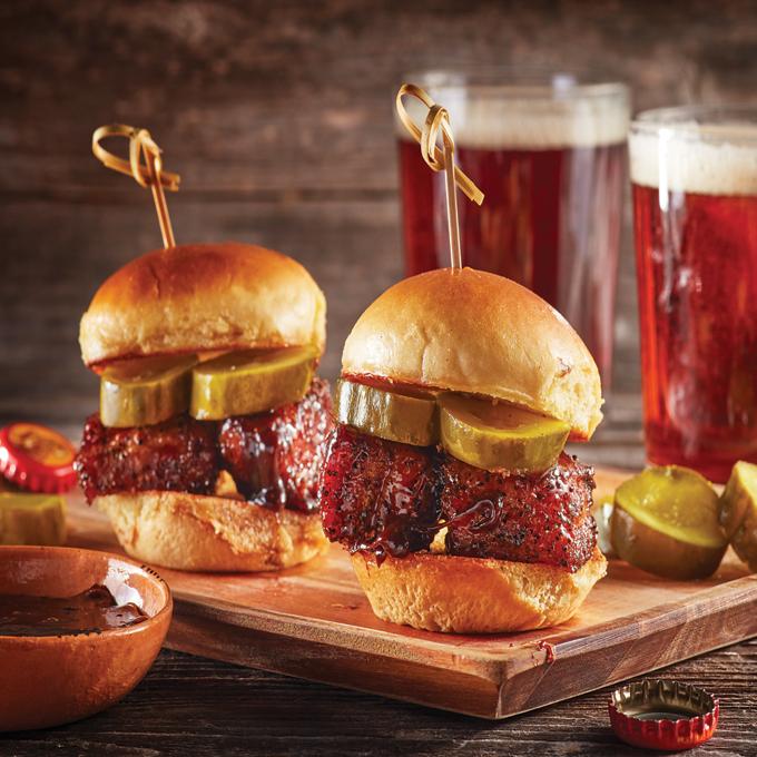 Texas Whisky Pork Belly Burnt End Sliders Recipe from HEB