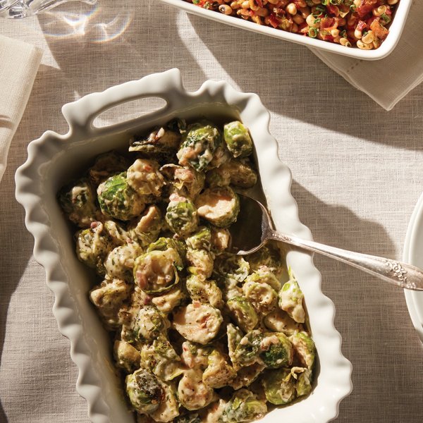 White Wine Garlic Butter Brussels Sprouts