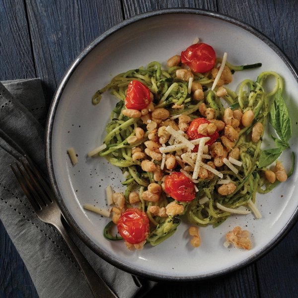 Zucchini Spirals with Basil and White Beans