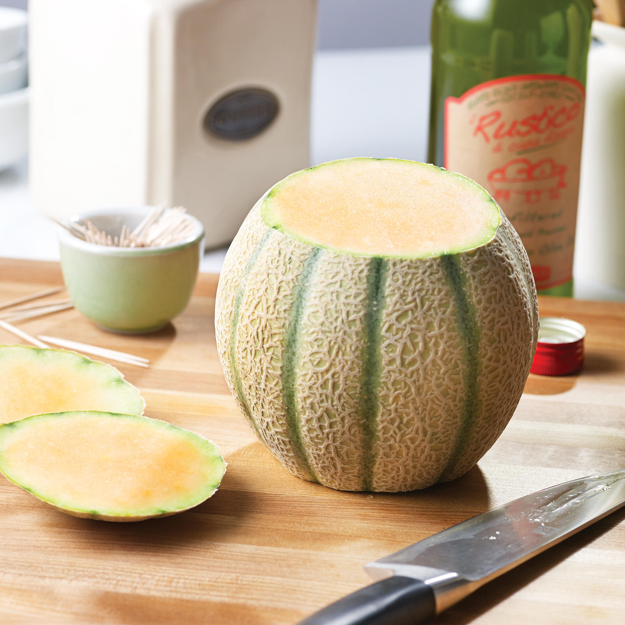 Prosciutto Wrapped Melon Step 2 Slice