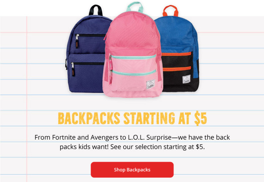 Backpacks Starting At $5