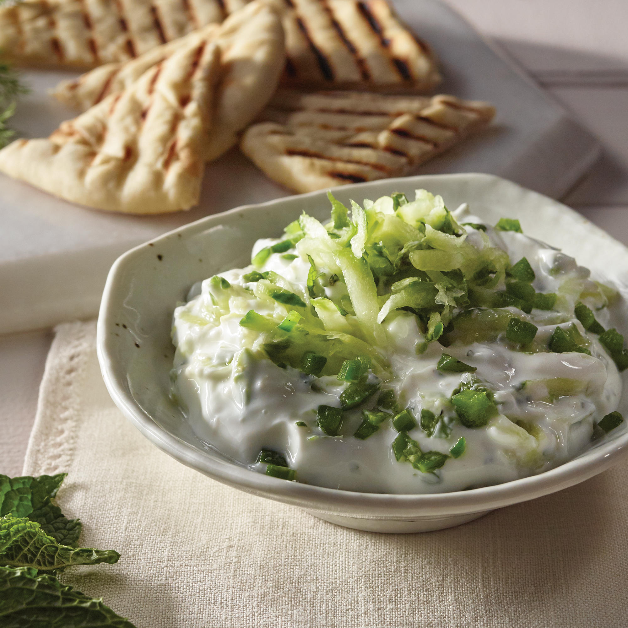 Mediterranean yogurt dip with cucumbers