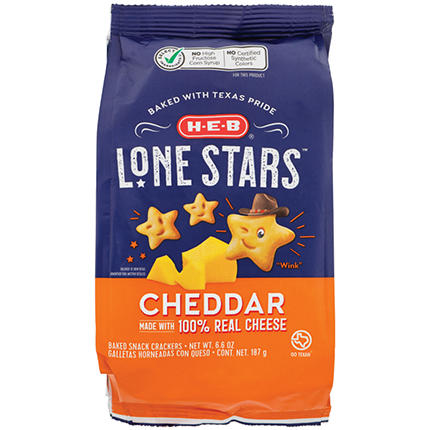 Buy 2 Cap'n Crunch Cereal, 10.3 - 12.6 oz., assorted varieties get FREE H-E-B Lone Stars Cheddar Baked Snack Crackers, 6.6 oz., assorted varieties