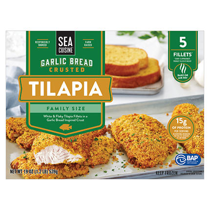$3 off Sea Cuisine Honey Chipotle Salmon or Garlic Bread Tilapia Family Size, 19 - 22 oz.