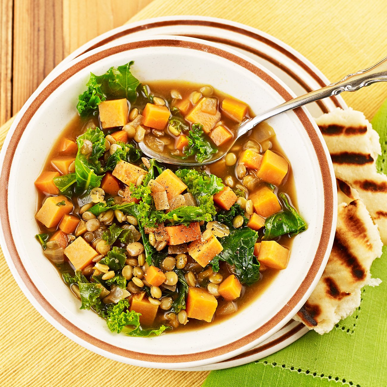 Lentil Stew with Kale Sweet Potatoes