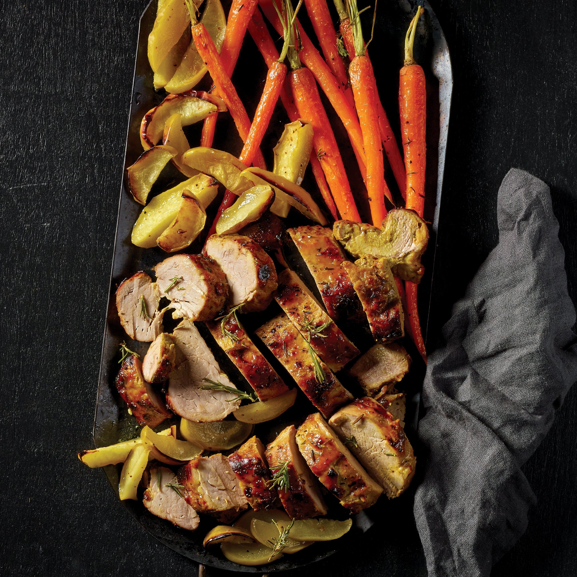 One Pan Roasted Pork with Carrots and Apples