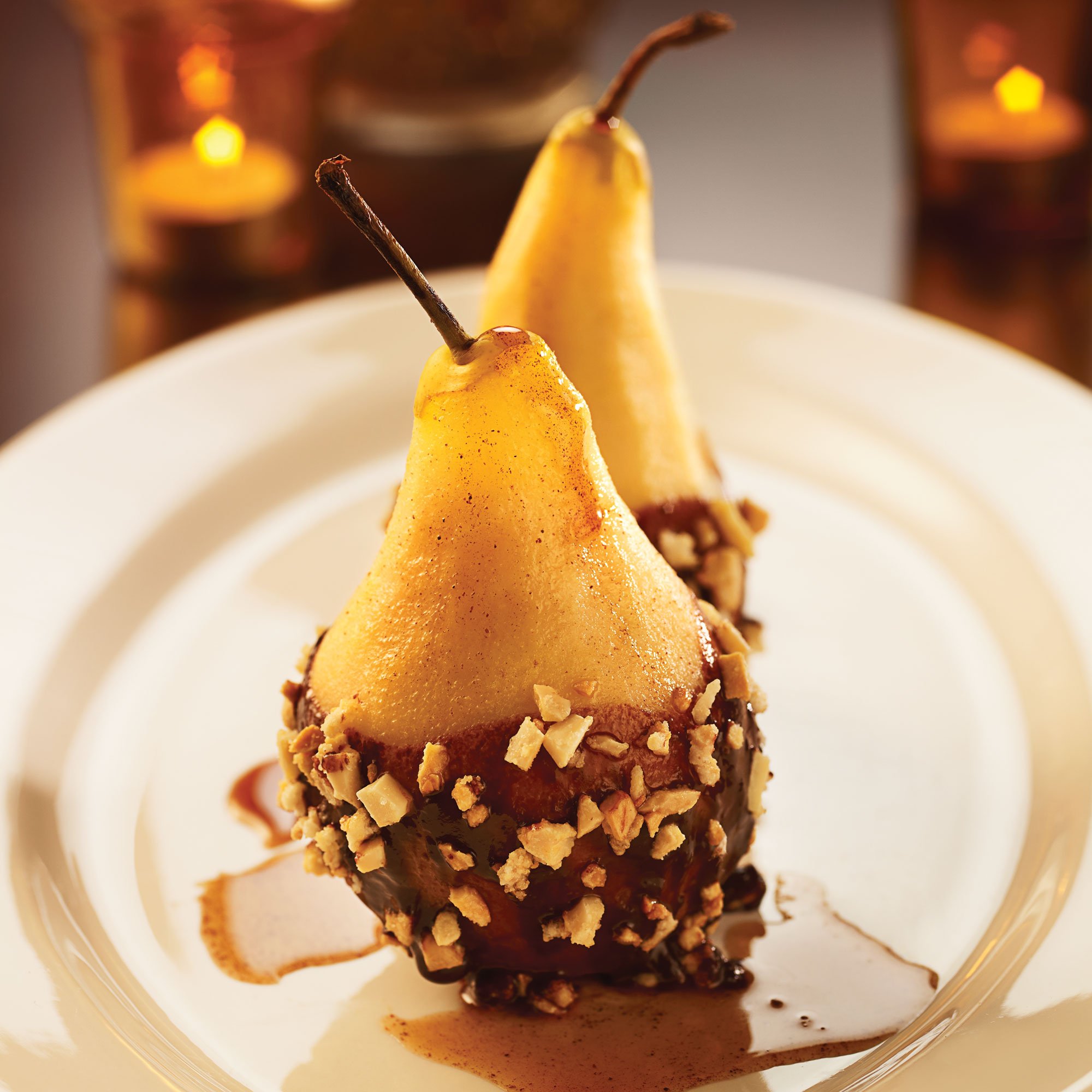 Poached Pears Dipped in Chocolate