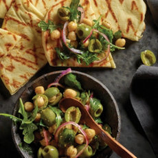 Grilled Flatbread with Chickpeas & Olive Salad