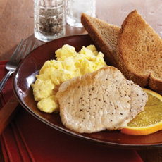 Scrambled Eggs and Pork Chop with Toast