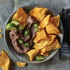 Spicy Black Bean Dip with Baked Tortilla Chips