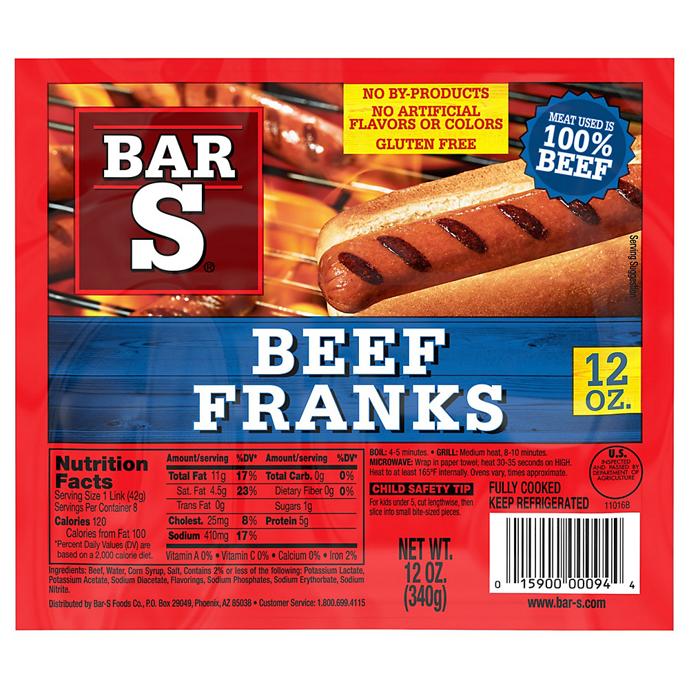 Calories in Bar S Beef Franks , 8 ct
