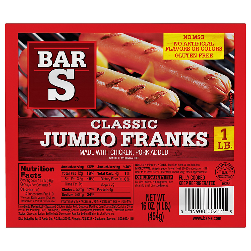 Calories in Bar S Classic Jumbo Franks , 8 ct