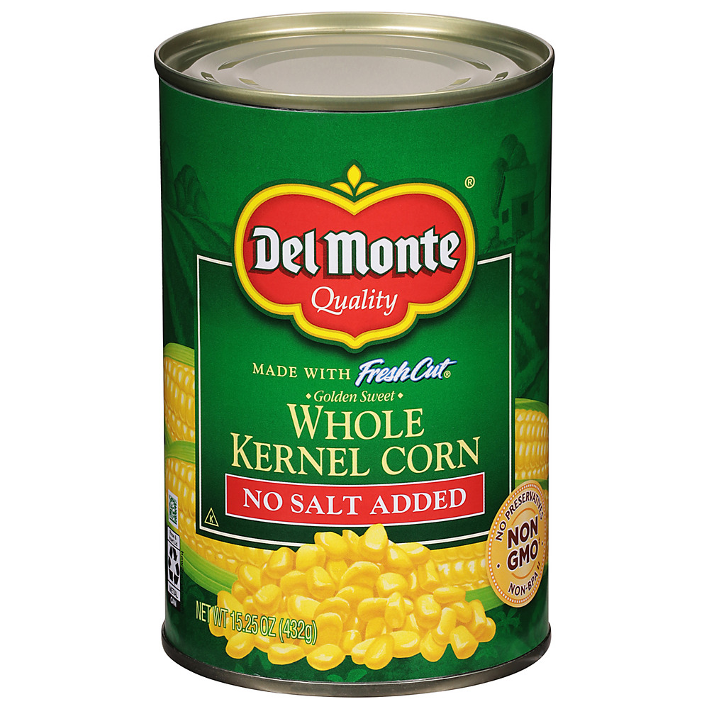 Calories in Del Monte No Salt Added Golden Sweet Whole Kernel Corn, 15.25 oz