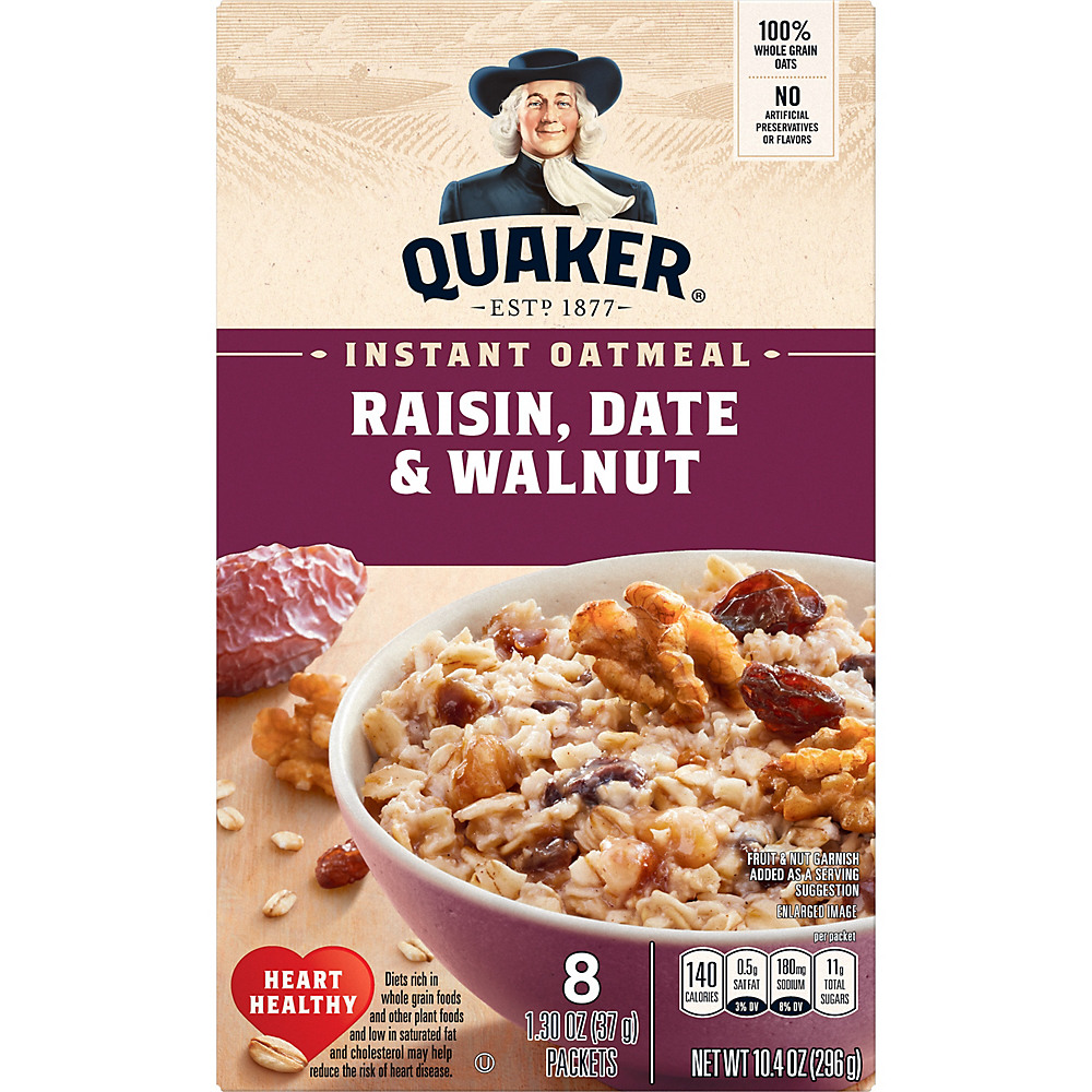 Calories in Quaker Raisin Date & Walnut Instant Oatmeal, 10 ct