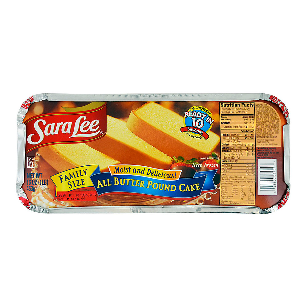 Calories in Sara Lee All Butter Pound Cake Family Size, 16 oz