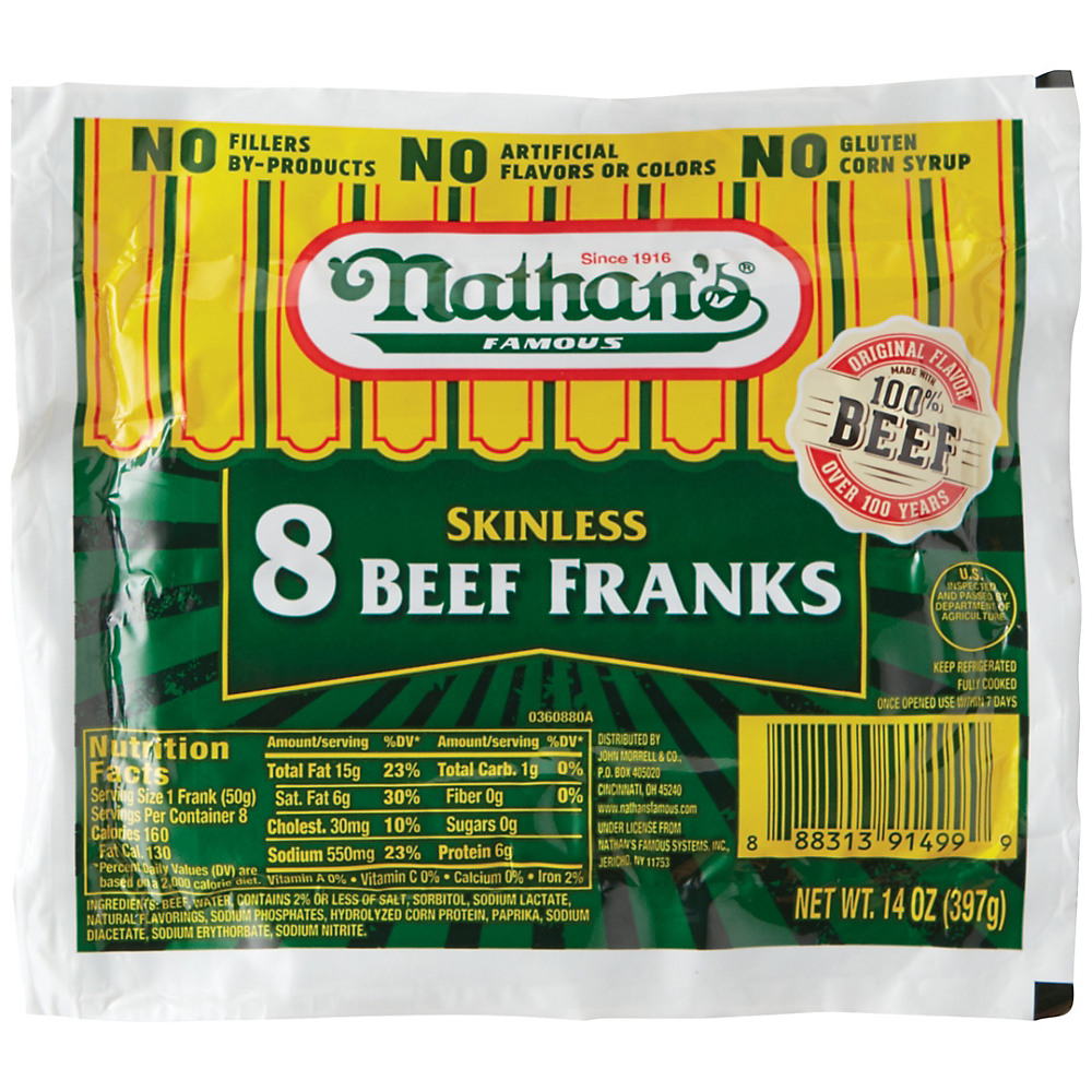 Calories in Nathan's Skinless Beef Franks, 8 ct