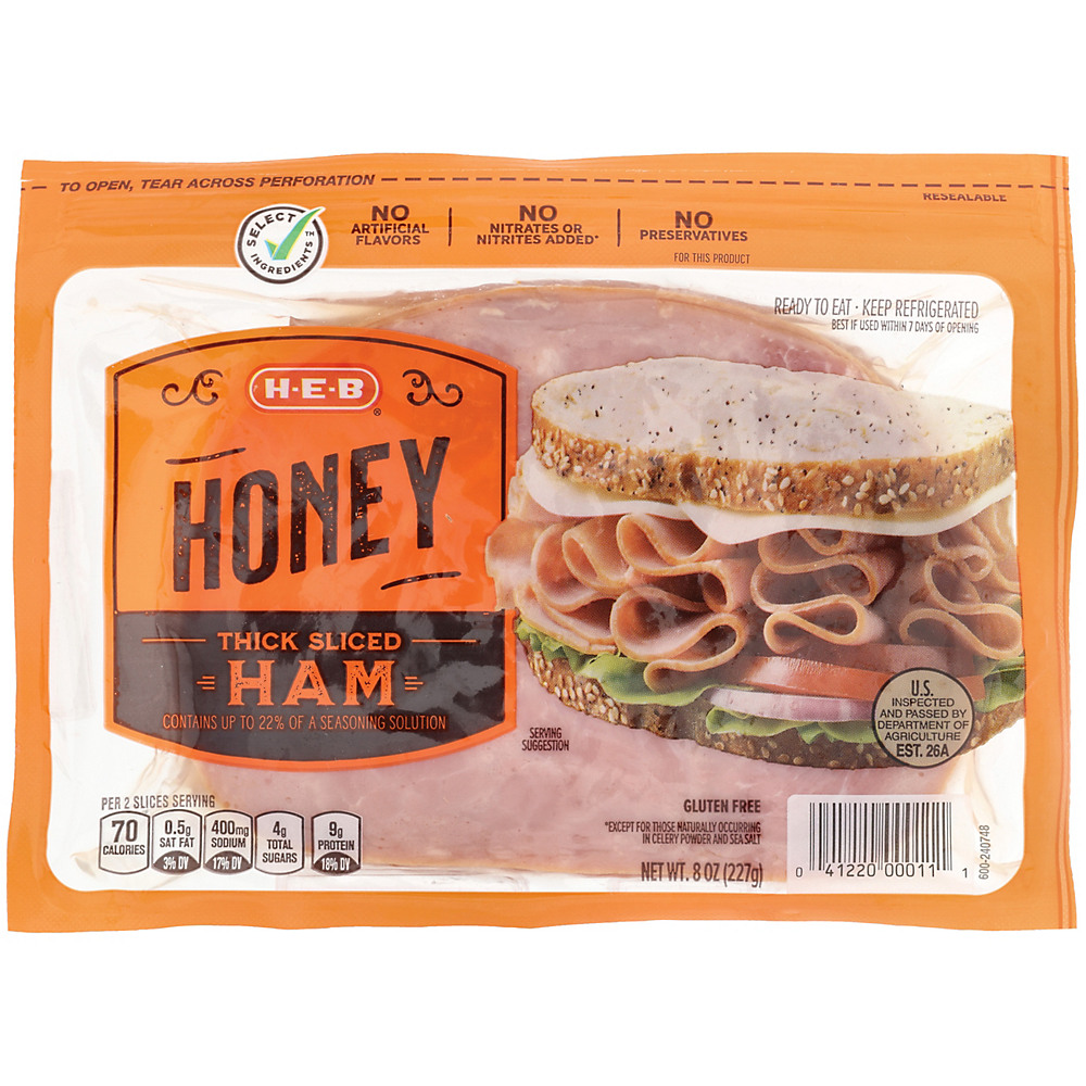 Calories in H-E-B Select Ingredients Thick Sliced Honey Ham, 8 oz