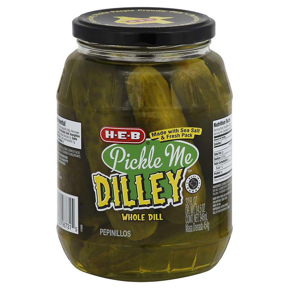 Calories in H-E-B Pickle Me Dilley  Whole Dill Pickles, 32 oz