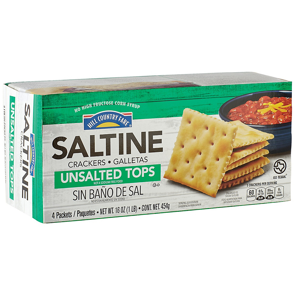 Calories in Hill Country Fare Unsalted Tops Saltine Crackers, 16 oz