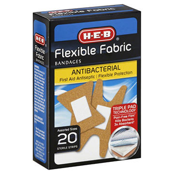 H-E-B Flexible Fabric Antibacterial Bandages - First Aid Antiseptic, 20 ct